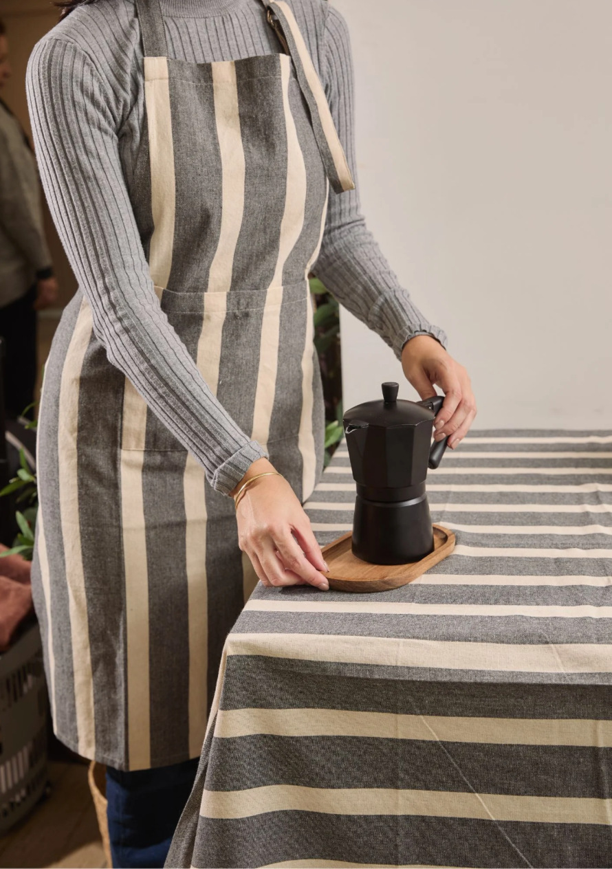 Delantal Rayas Algodón - Silver