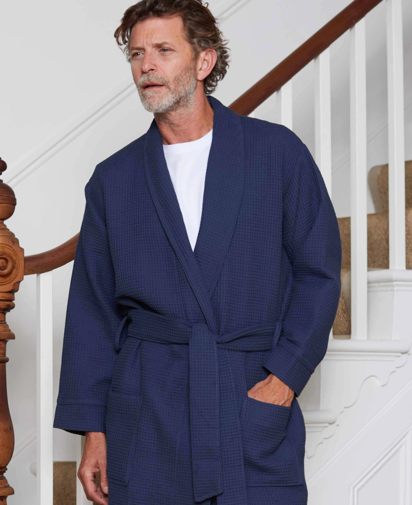 Bata Algodón Wafle -Blue