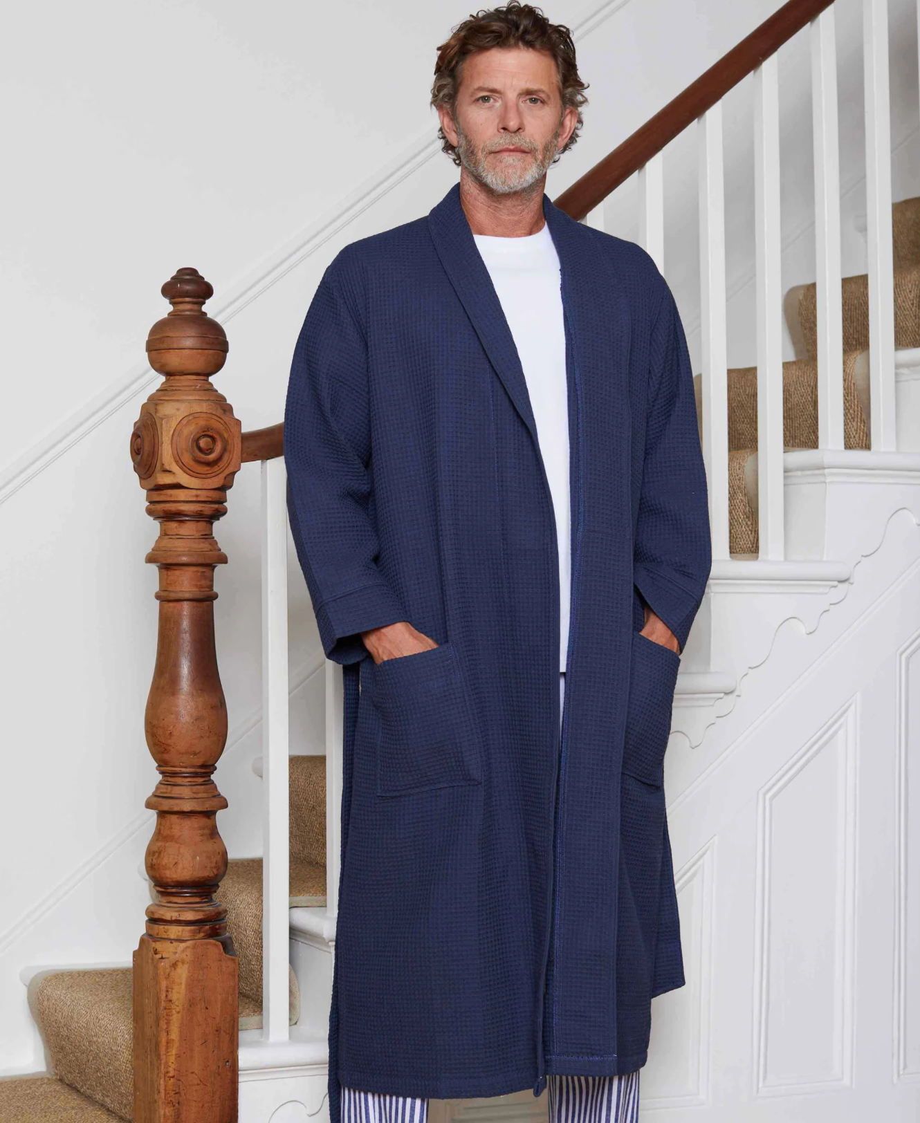 Bata Algodón Wafle -Blue