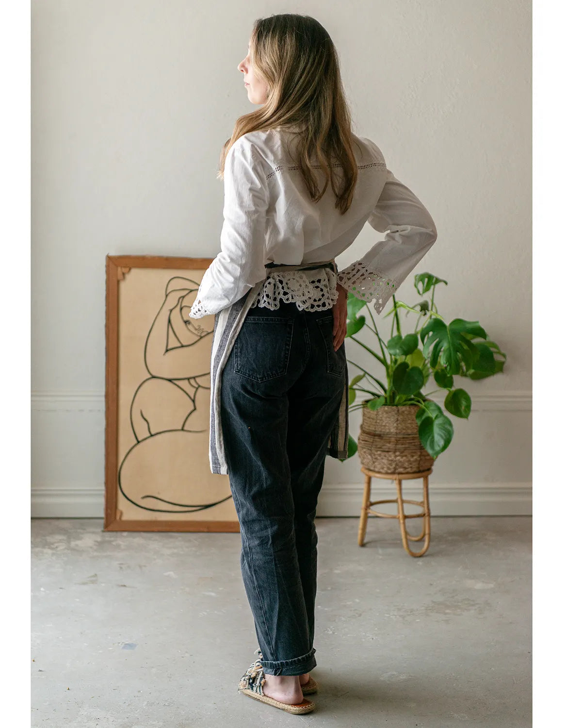 Delantal Rayas Algodón - Silver