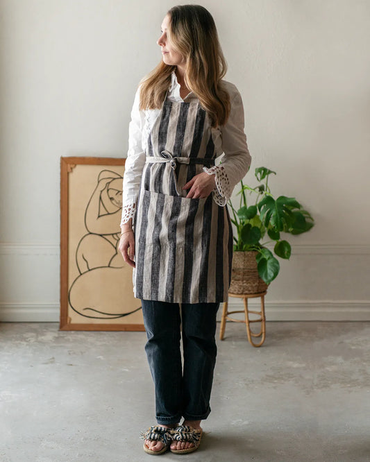 Delantal Rayas Algodón - Silver
