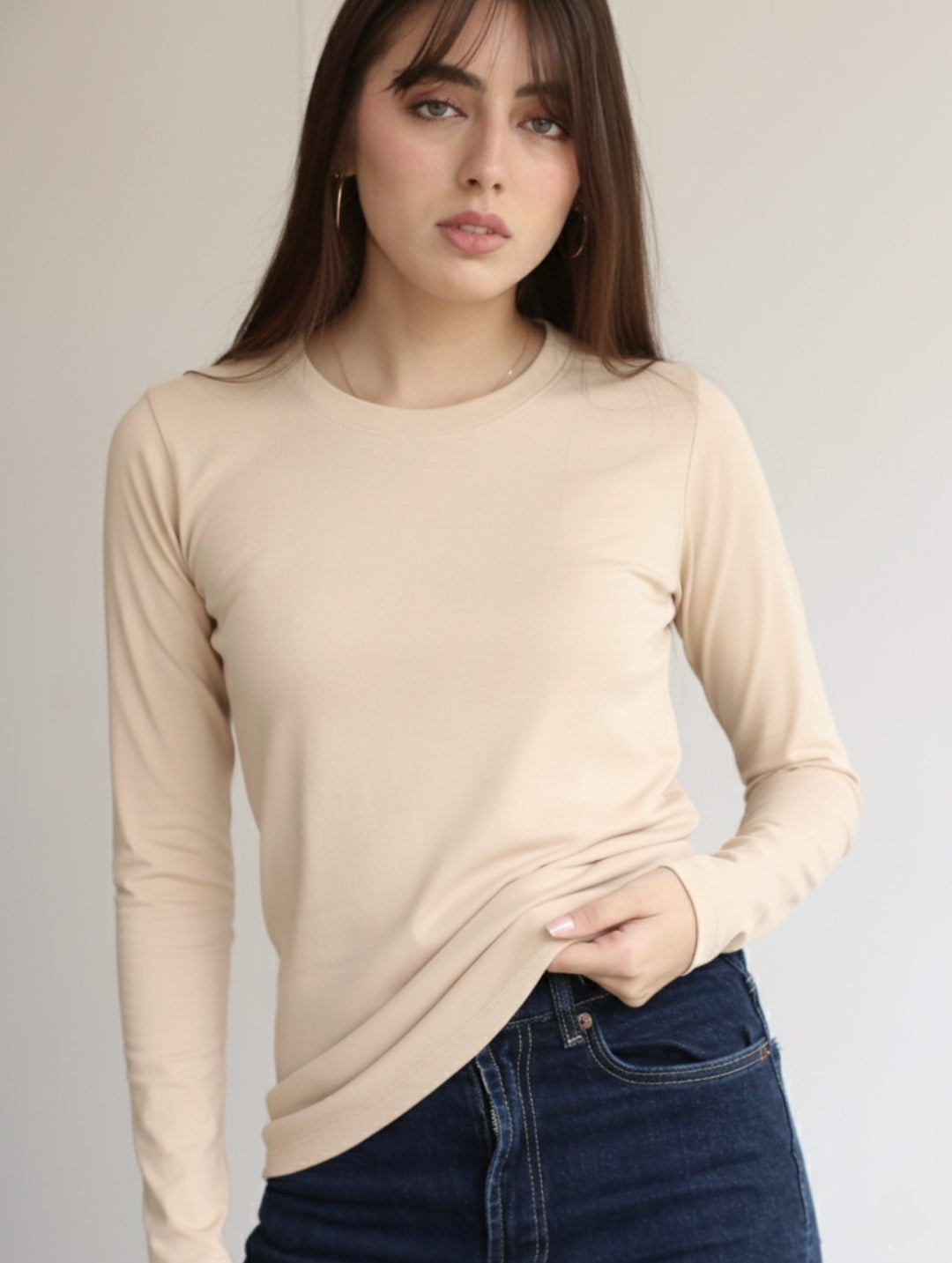 Camiseta Pima Manga Larga Beige