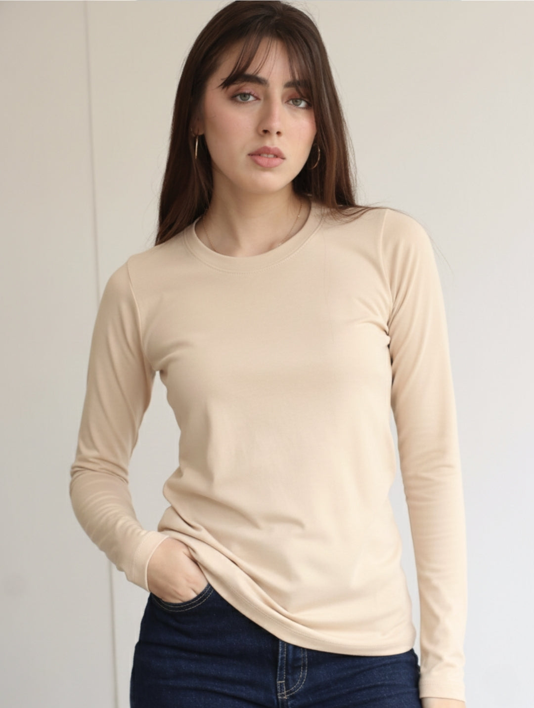 Camiseta Pima Manga Larga Beige