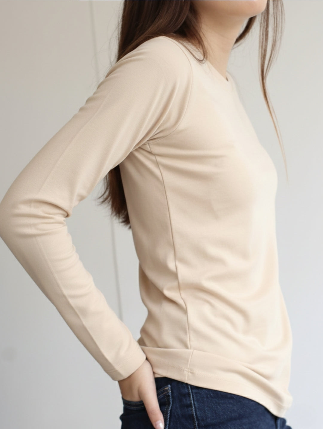 Camiseta Pima Manga Larga Beige