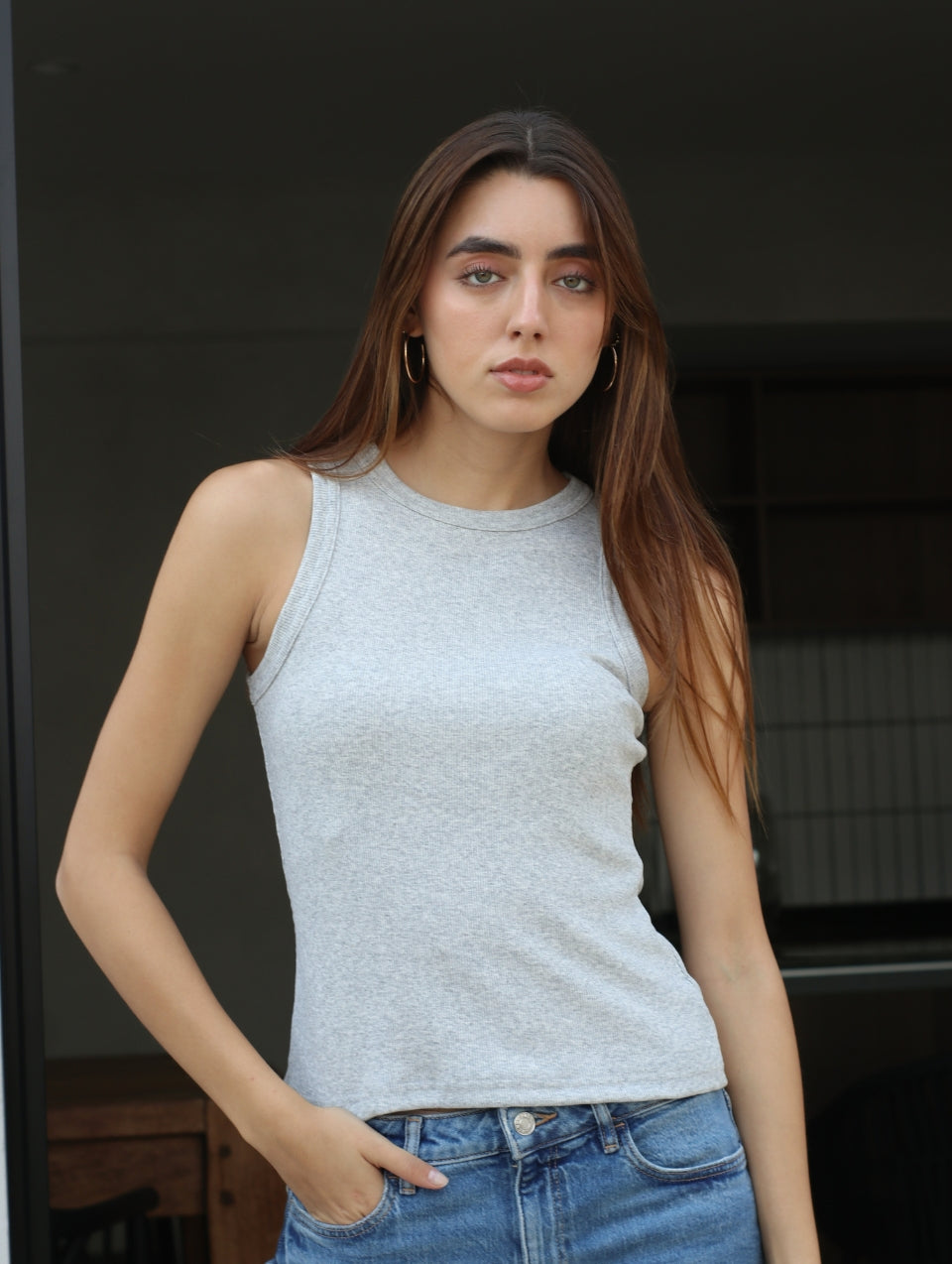 Camiseta sin mangas de Algodón Gris