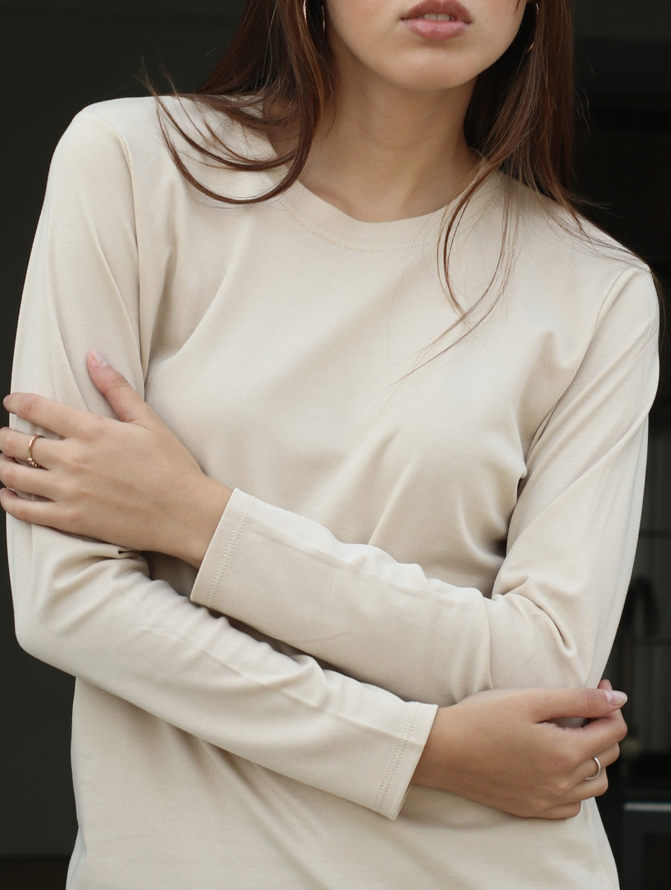 Camiseta Pima Manga Larga Beige