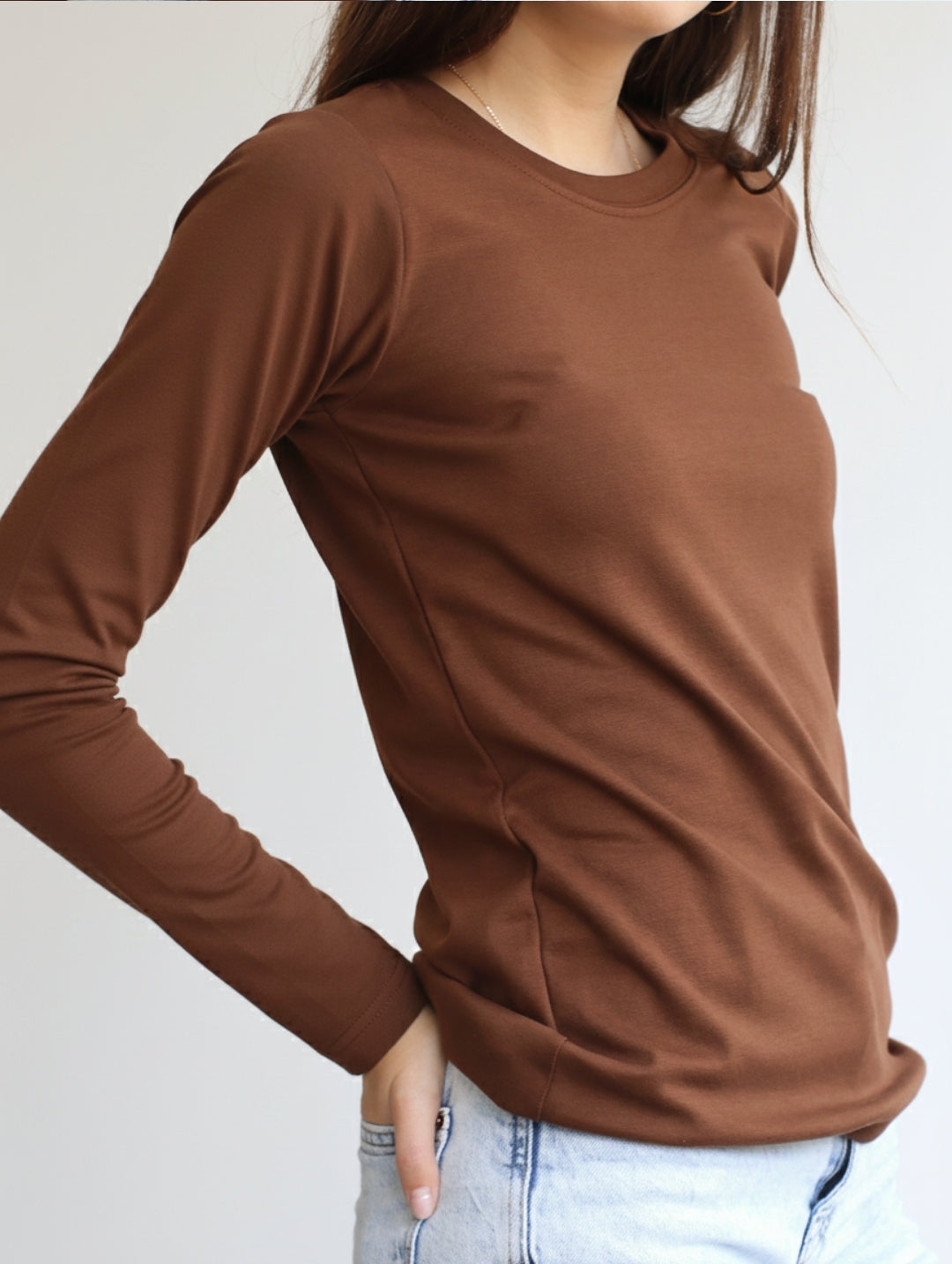 Camiseta Pima Manga Larga Chocolate