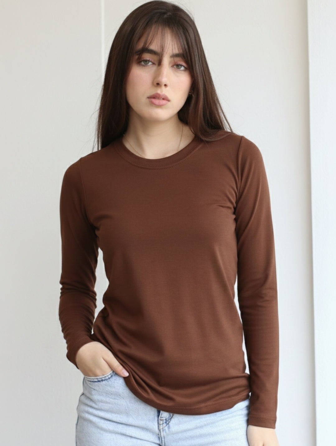 Camiseta Pima Manga Larga Chocolate