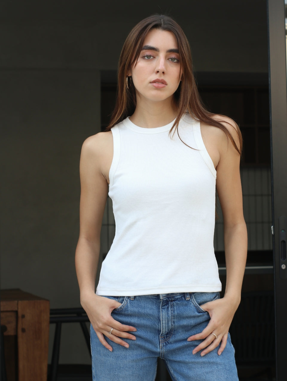 Camiseta Acanalada sin mangas Perla
