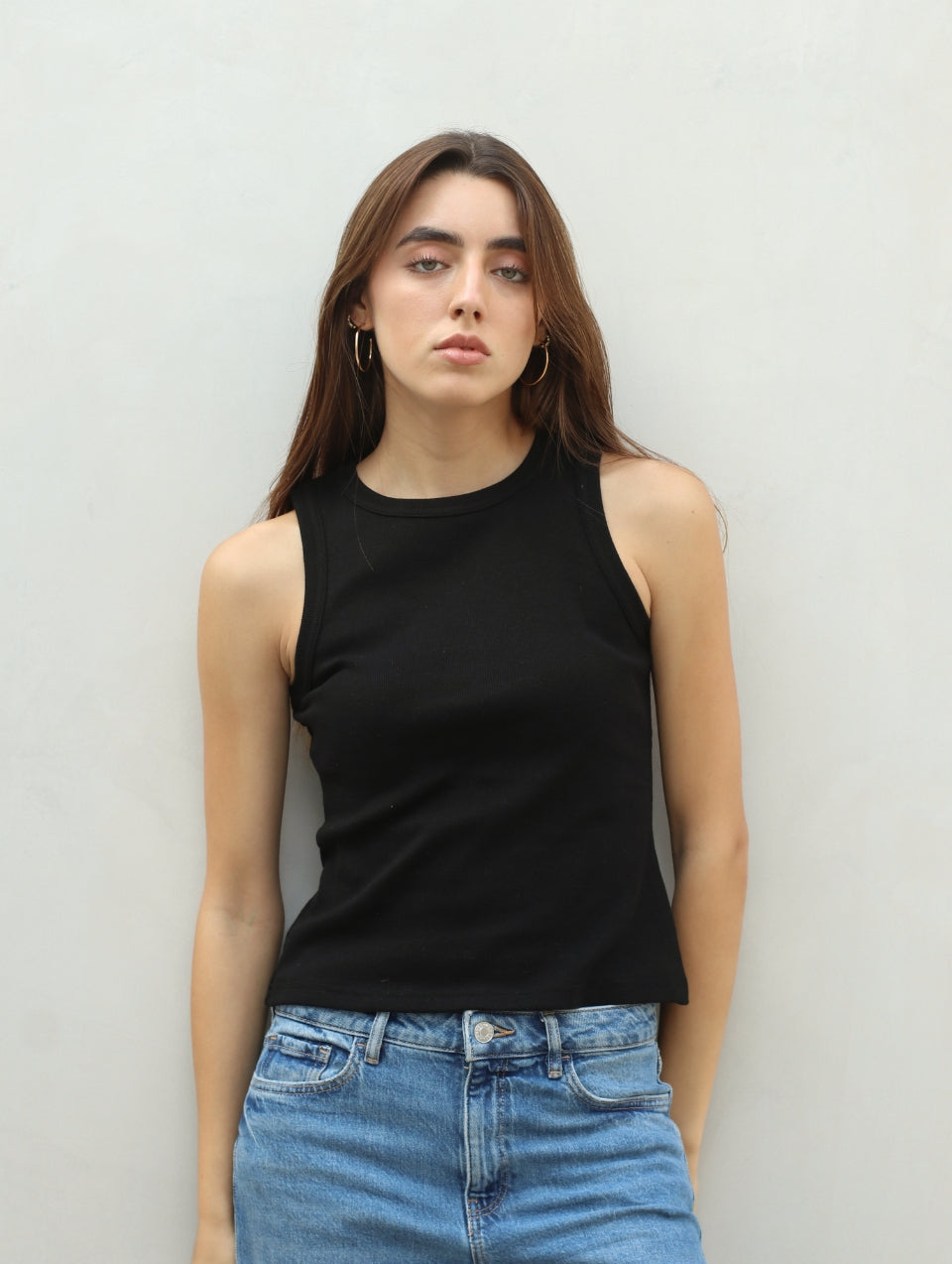 Camiseta Acanalada sin mangas Negro
