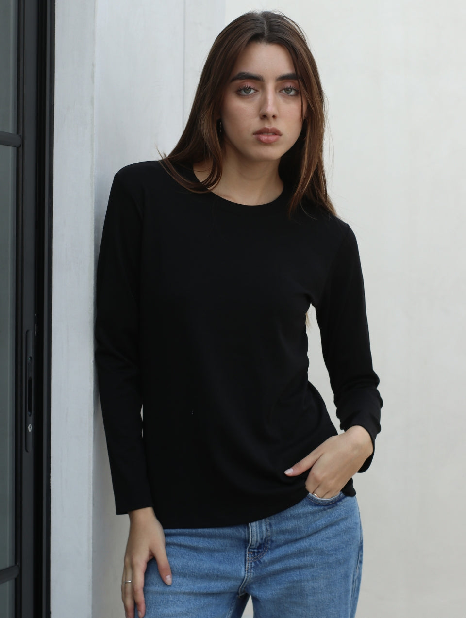 Camiseta Pima Manga Larga Negro