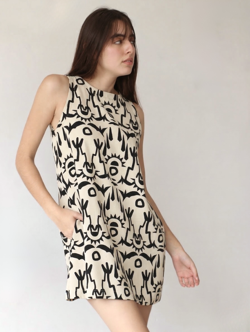 Vestido Lucrecia de Lino Beige Estampado
