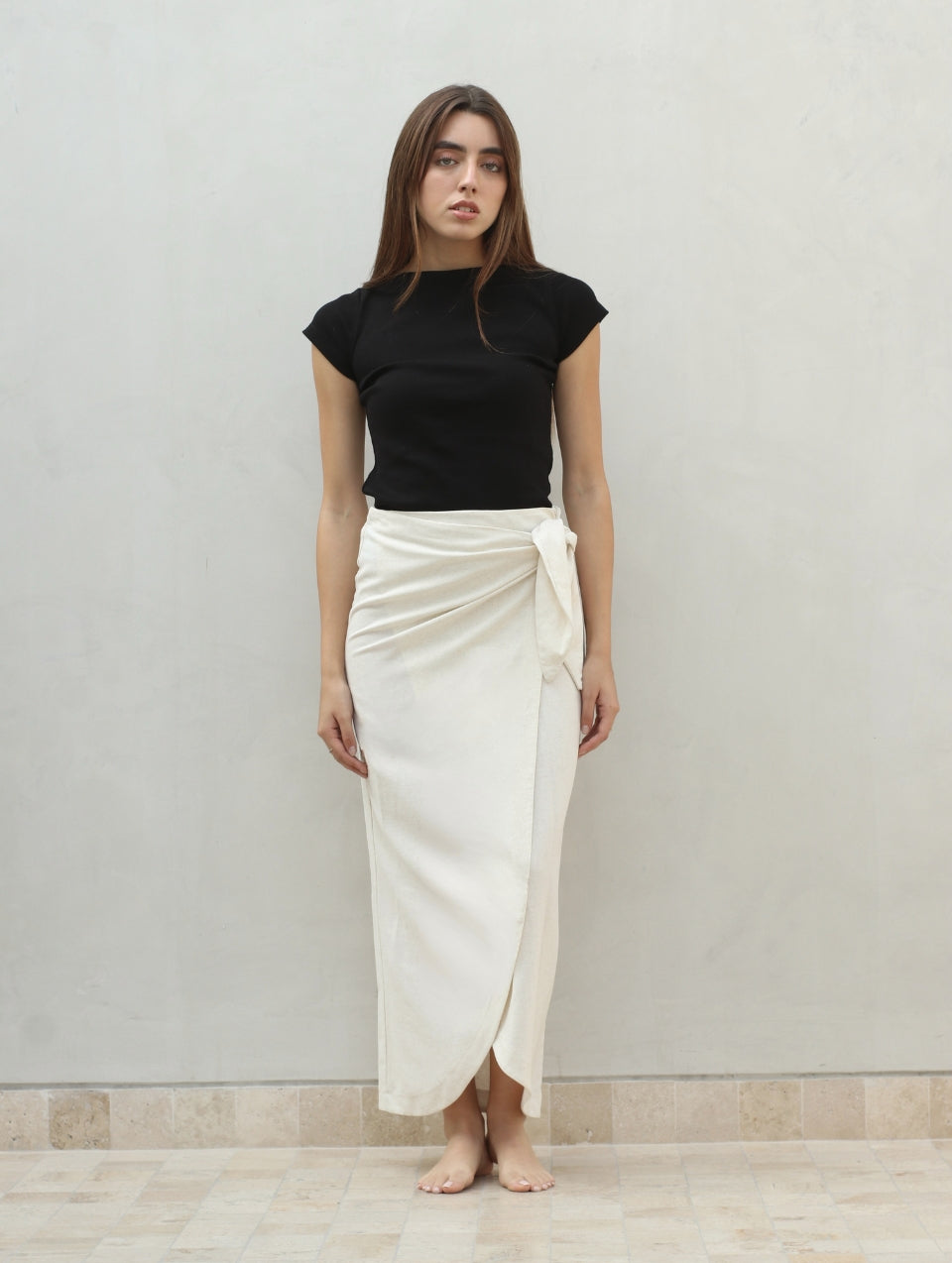 Falda Wrap Lino Beige