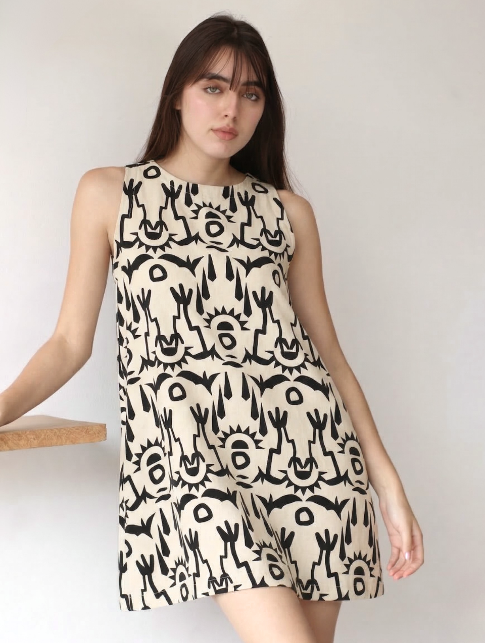 Vestido Lucrecia de Lino Beige Estampado