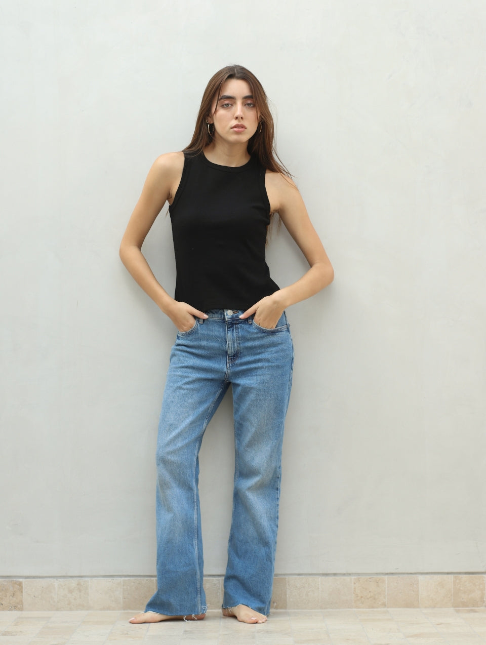 Camiseta Acanalada sin mangas Negro