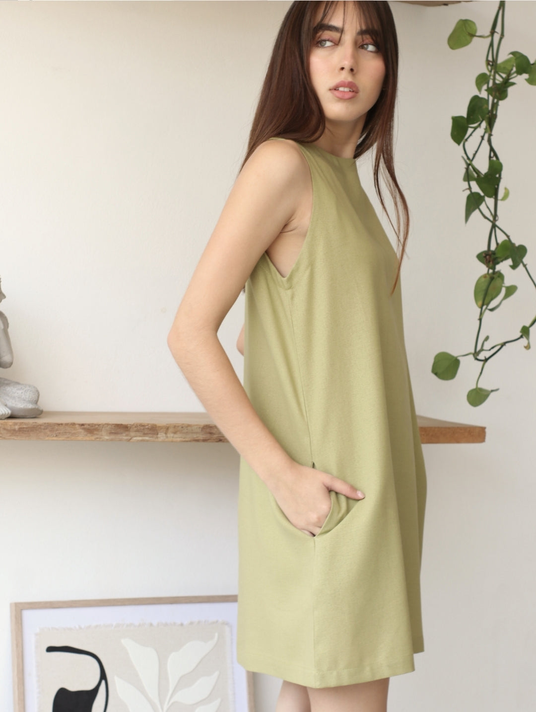 Vestido Lucrecia de Lino Pistacho