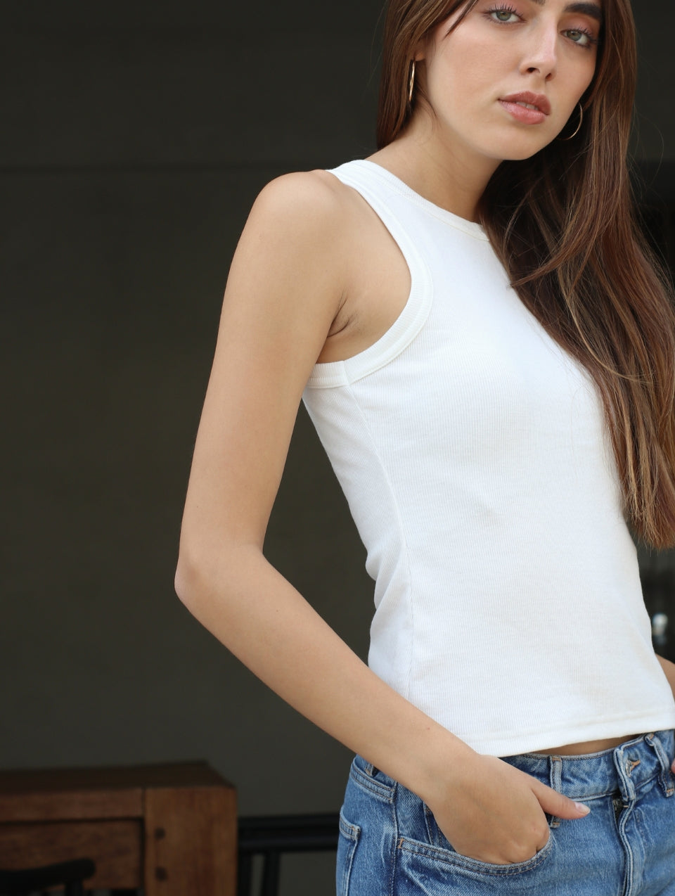Camiseta Acanalada sin mangas Perla