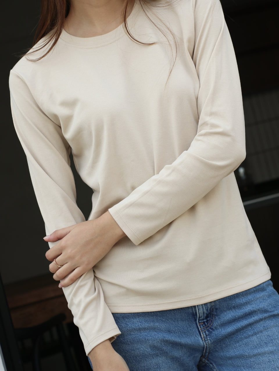 Camiseta Pima Manga Larga Beige