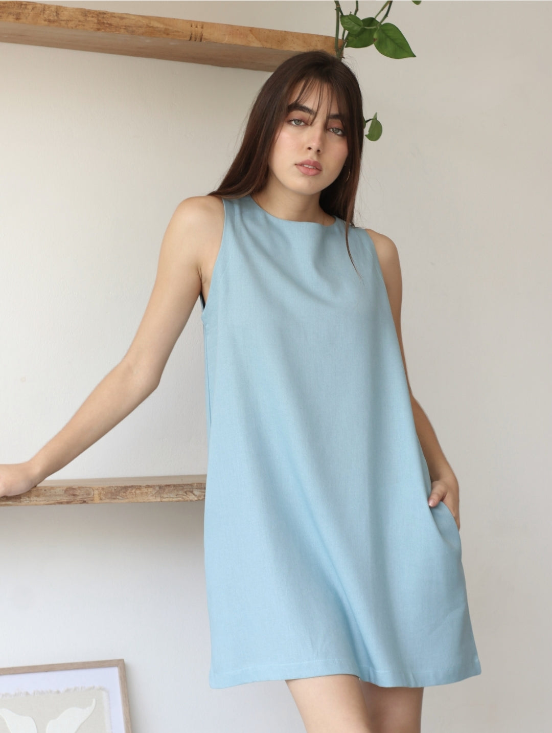 Vestido Lucrecia de Lino Celeste