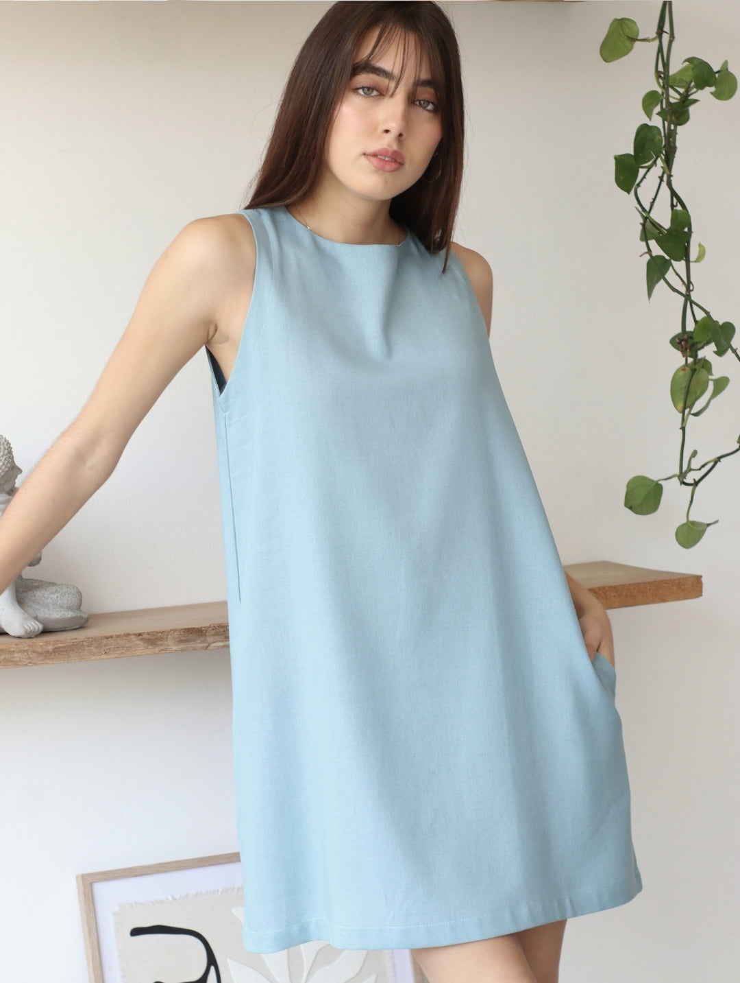 Vestido Lucrecia de Lino Celeste