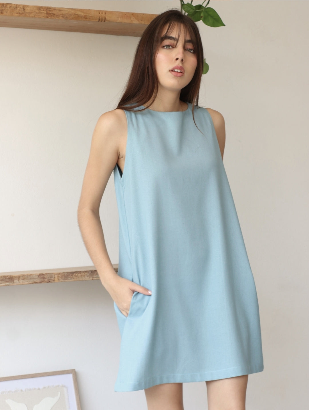 Vestido Lucrecia de Lino Celeste