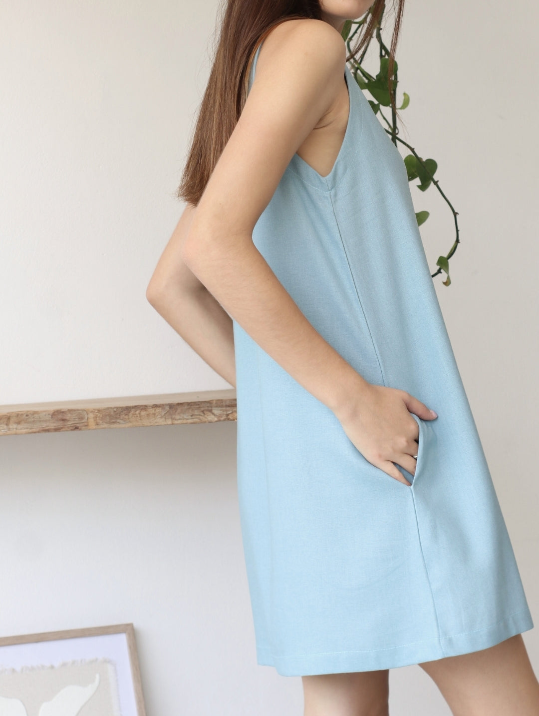 Vestido Lucrecia de Lino Celeste