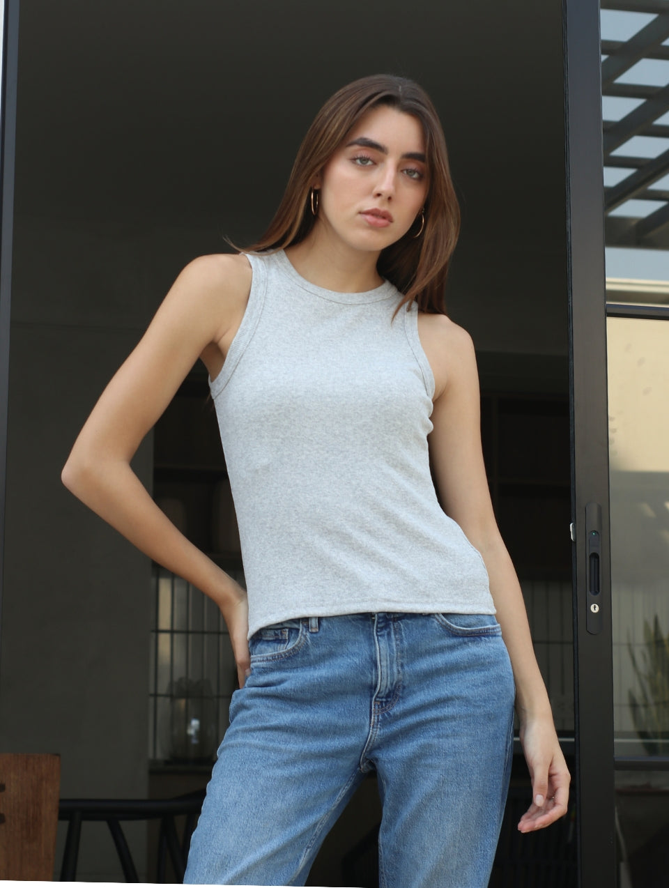 Camiseta sin mangas de Algodón Gris