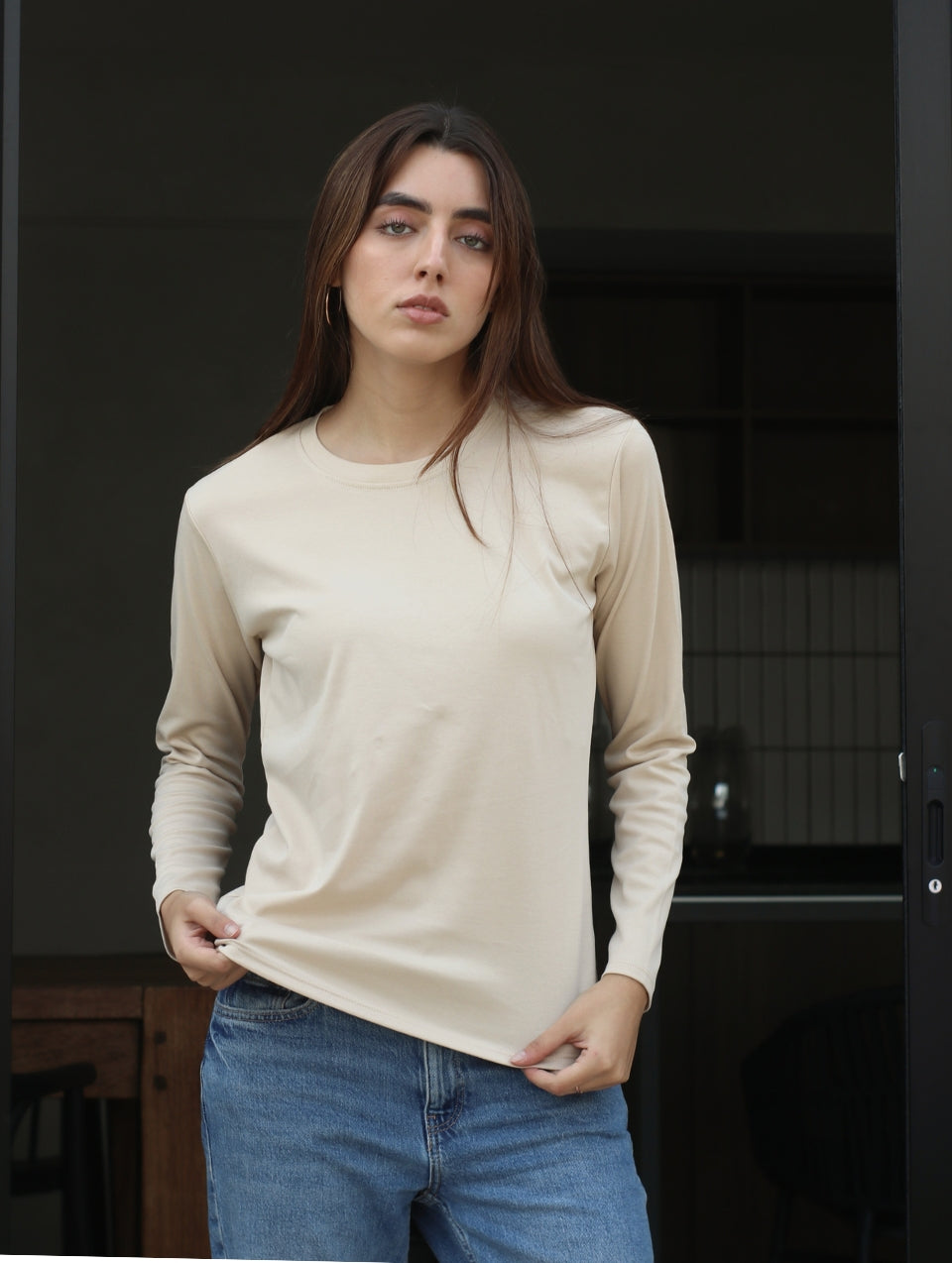 Camiseta Pima Manga Larga Beige
