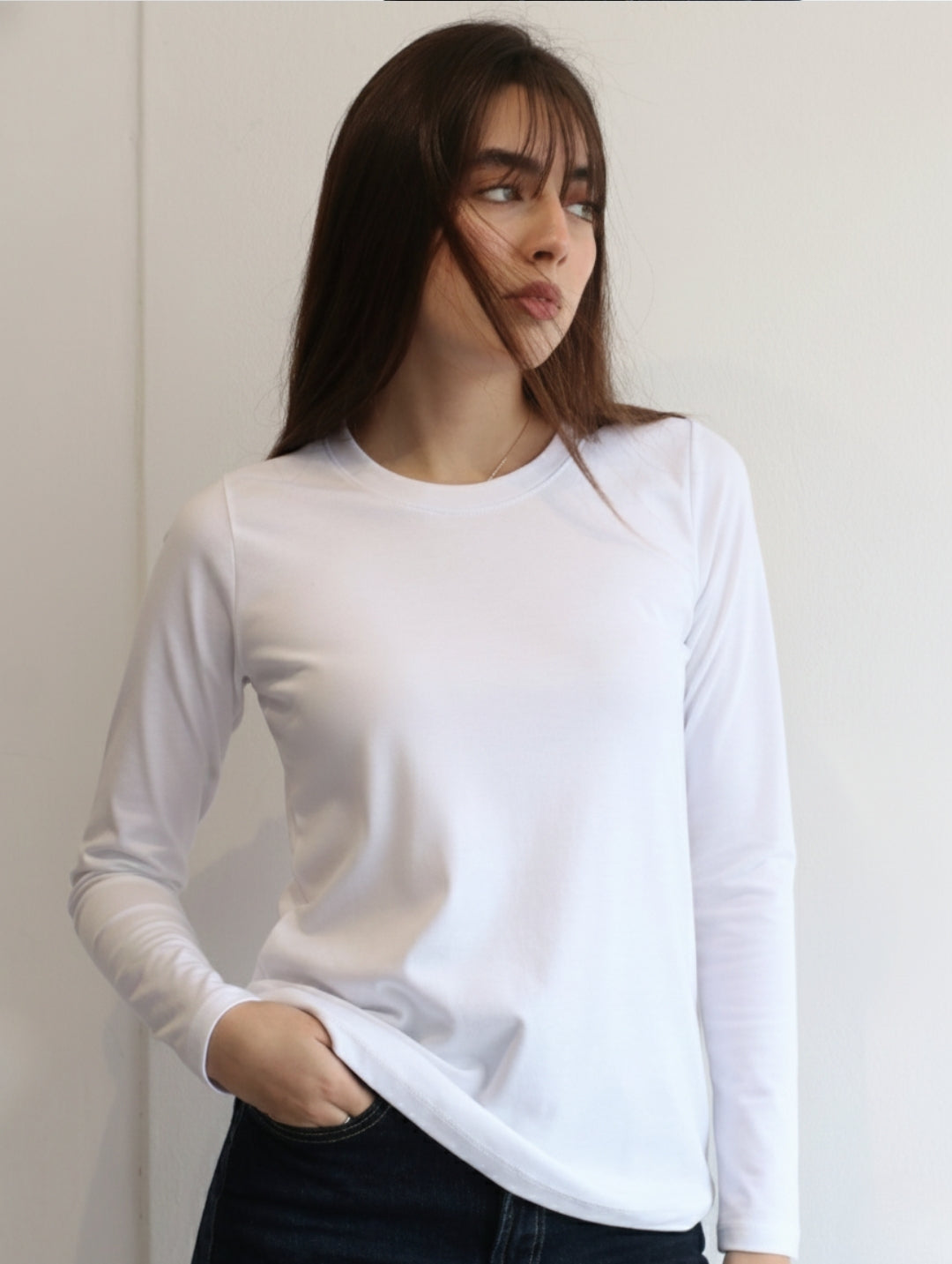 Camiseta Pima Manga Larga Blanco