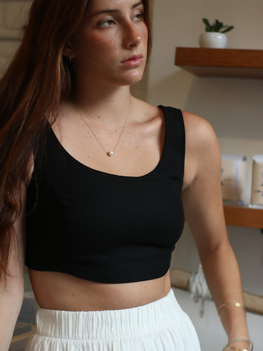 Top Lino Natural - Black
