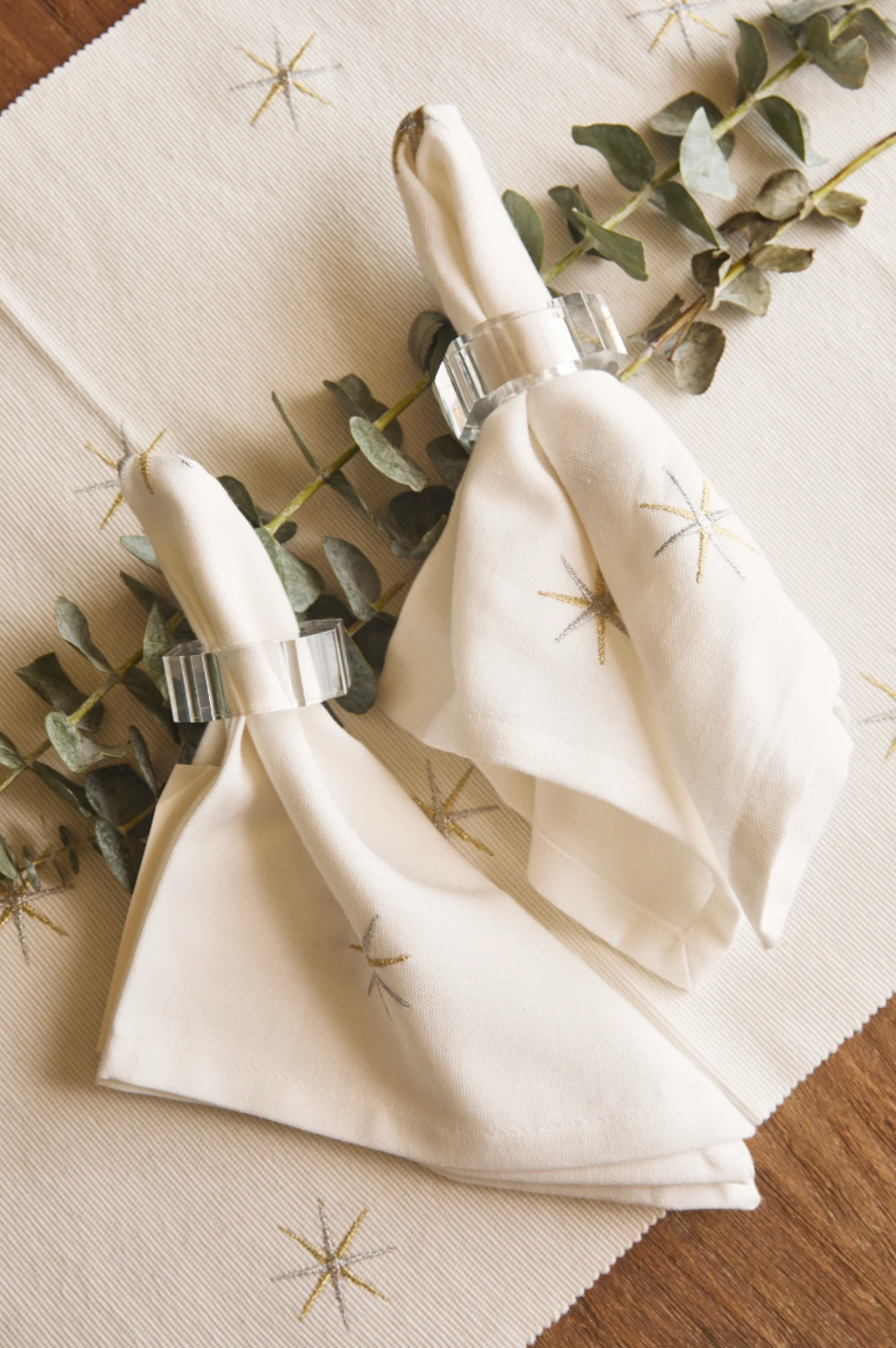 Servilletas Bordadas 100% Algodón Estrellas Doradas