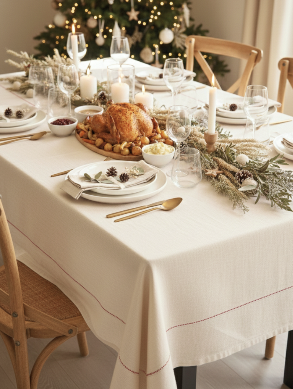 Mantel Navidad Beige 100% Algodón